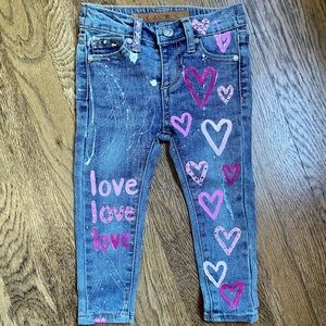 Joe’s jeans boutique painted love theme with hearts & dazzles, size 18 M NWOT